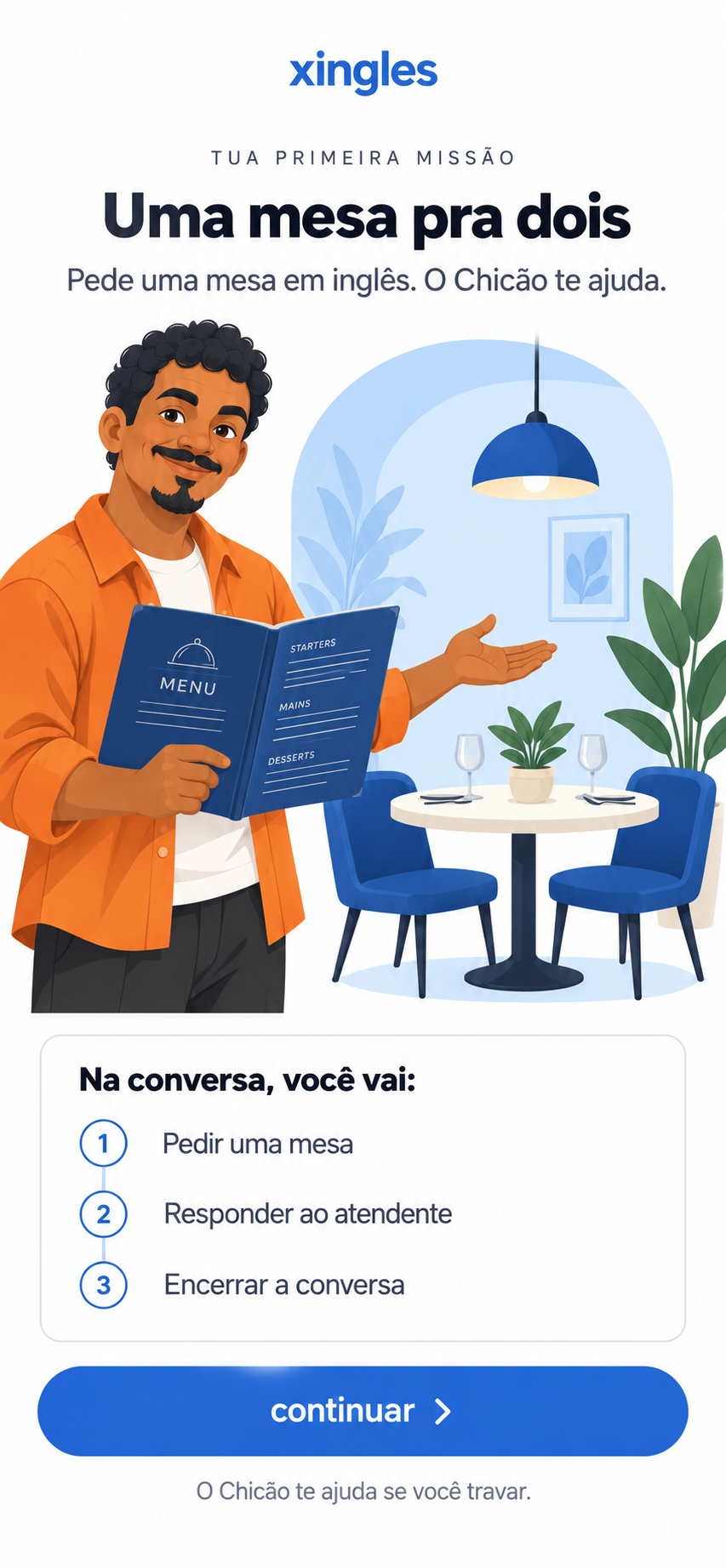 Prévia da preparação da missão no onboarding.